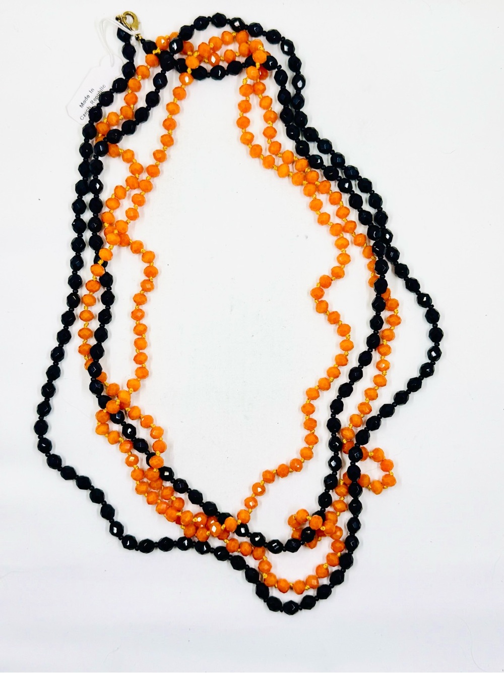 Orange & Black CZECH GLASS Long Beaded Necklaces-Opera Length 60”&62” Halloween
